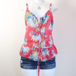 hollister floral cami red ruffle tank indie sleaze y2k size M
